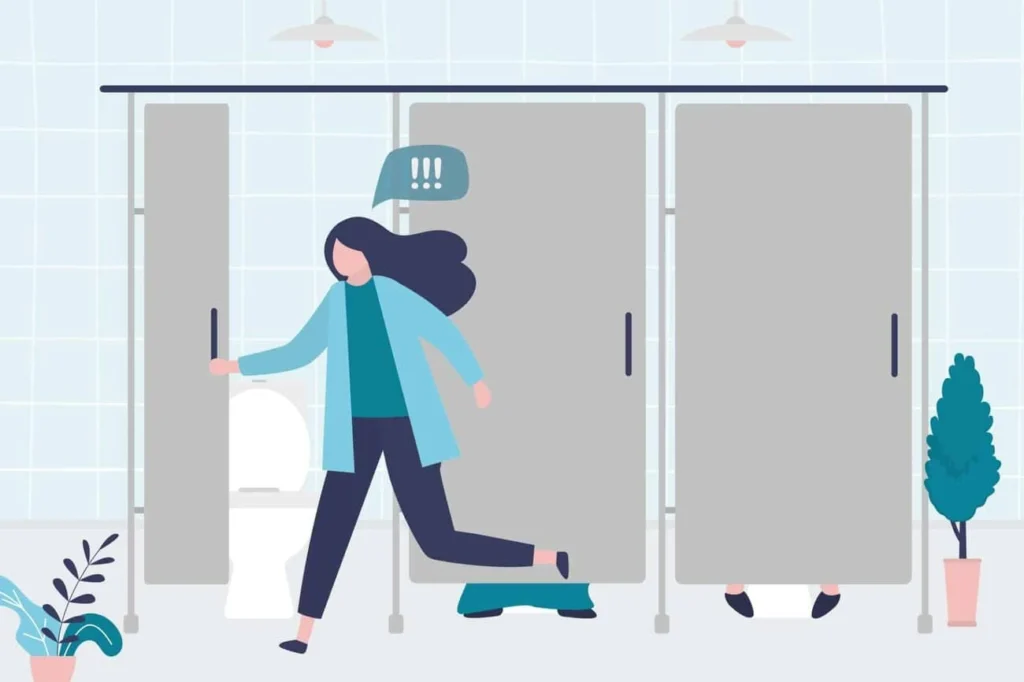 graphic of Urine incontinence Greater London (Lambeth) woman running to the toilet.