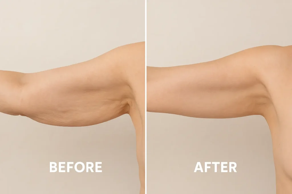 Picture of LA LIPO Greater London (Lambeth) before and after results of skin tightening treatment on the upper arms.